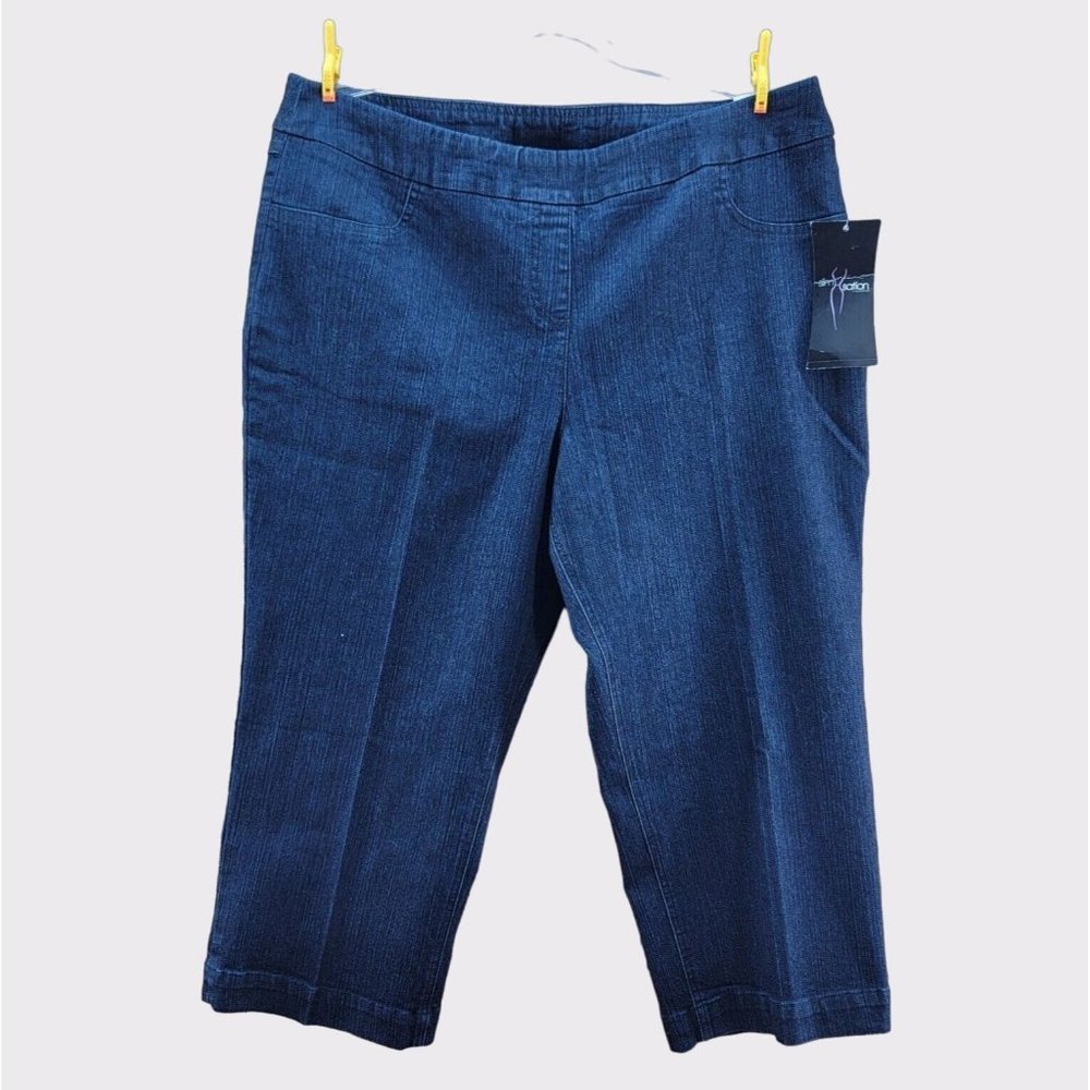 SlimSation Capri Jeans Womens 18 Blue Denim Tummy Control Stretch Pants NWT